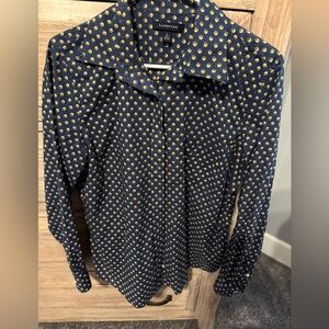 Lands' End Navy Button-Down Shirt with Yellow Dot Pattern